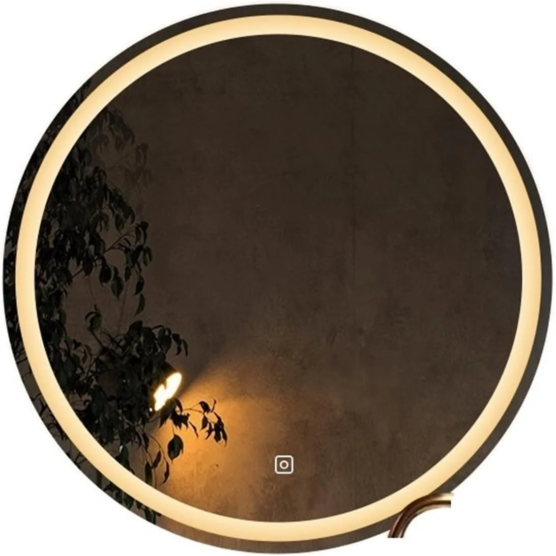 آینه حمام YHUAEE، آینه روشویی، آینه های حمام با نور، آینه بزرگ گرد دیواری چسبی مناسب تمام بدن و روشویی