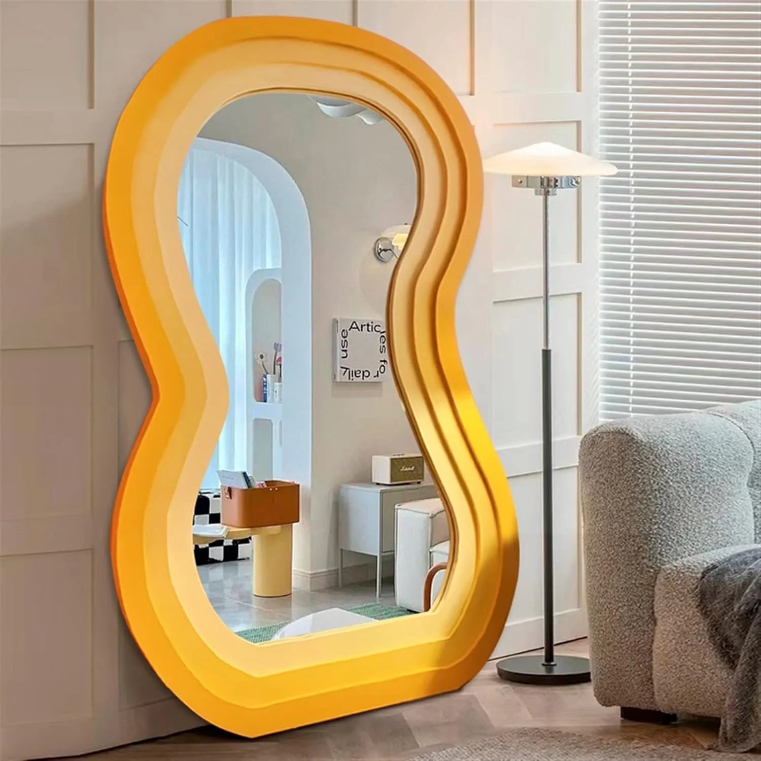 آینه حمام YHUAEE، بلوک های آینه، قاب تزئینی حمام، آینه قدی بزرگ پایه دار