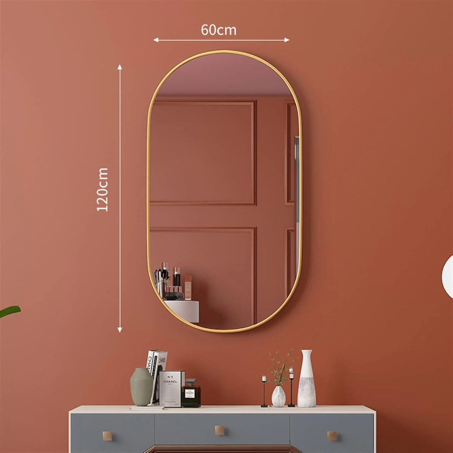 آینه حمام YHUAEE آینه دوش بیضی شکل بزرگنمایی آینه آرایش آینه بهبود خانه