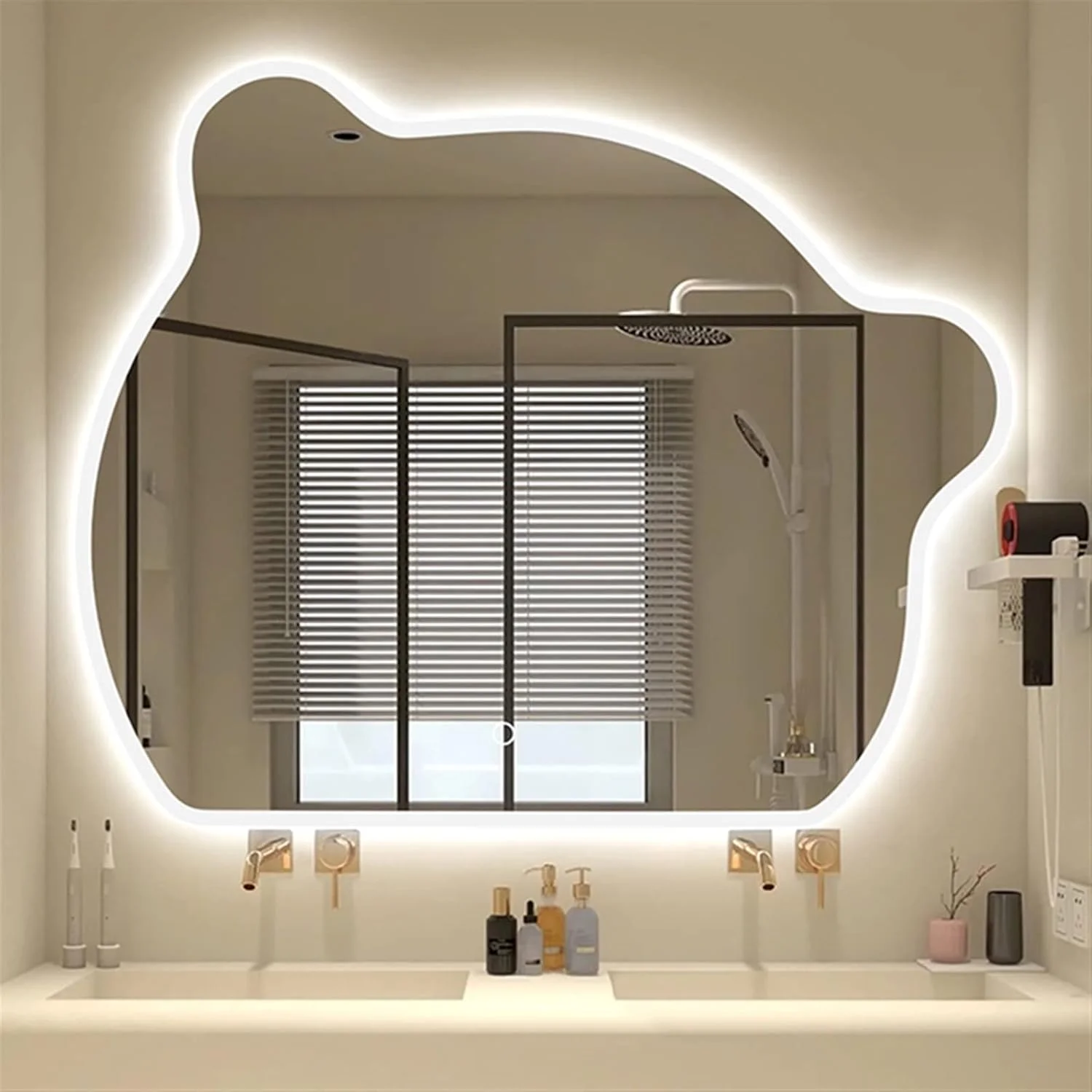 آینه حمام YHUAEE، آینه هوشمند نامنظم برای روشویی، آینه قدی بزرگ مناسب حمام، آینه های زیبایی شناسی حمام
