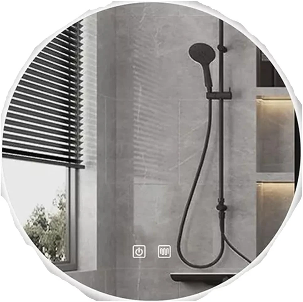 آینه حمام LED هوشمند بدون قاب نقره ای ضد بخار گرد با نور پس زمینه سه رنگ