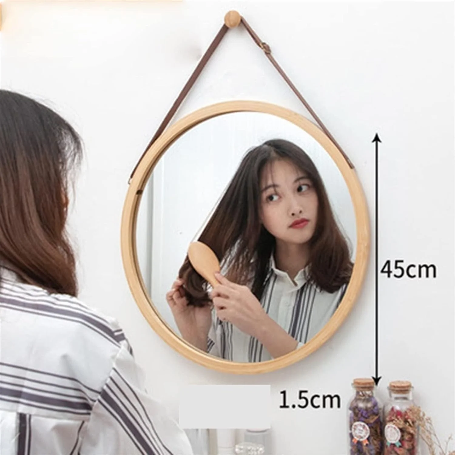 آینه آرایشی گرد آویز YHUAEE، آینه دیواری حمام با حلقه، آینه آرایشی خانگی