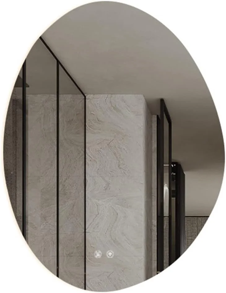 آینه حمام YHUAEE، آینه حمام برقی چراغ دار بدون بخار، هوشمند، شکل نامنظم، لوازم جانبی حمام شفاف با شکل خاص