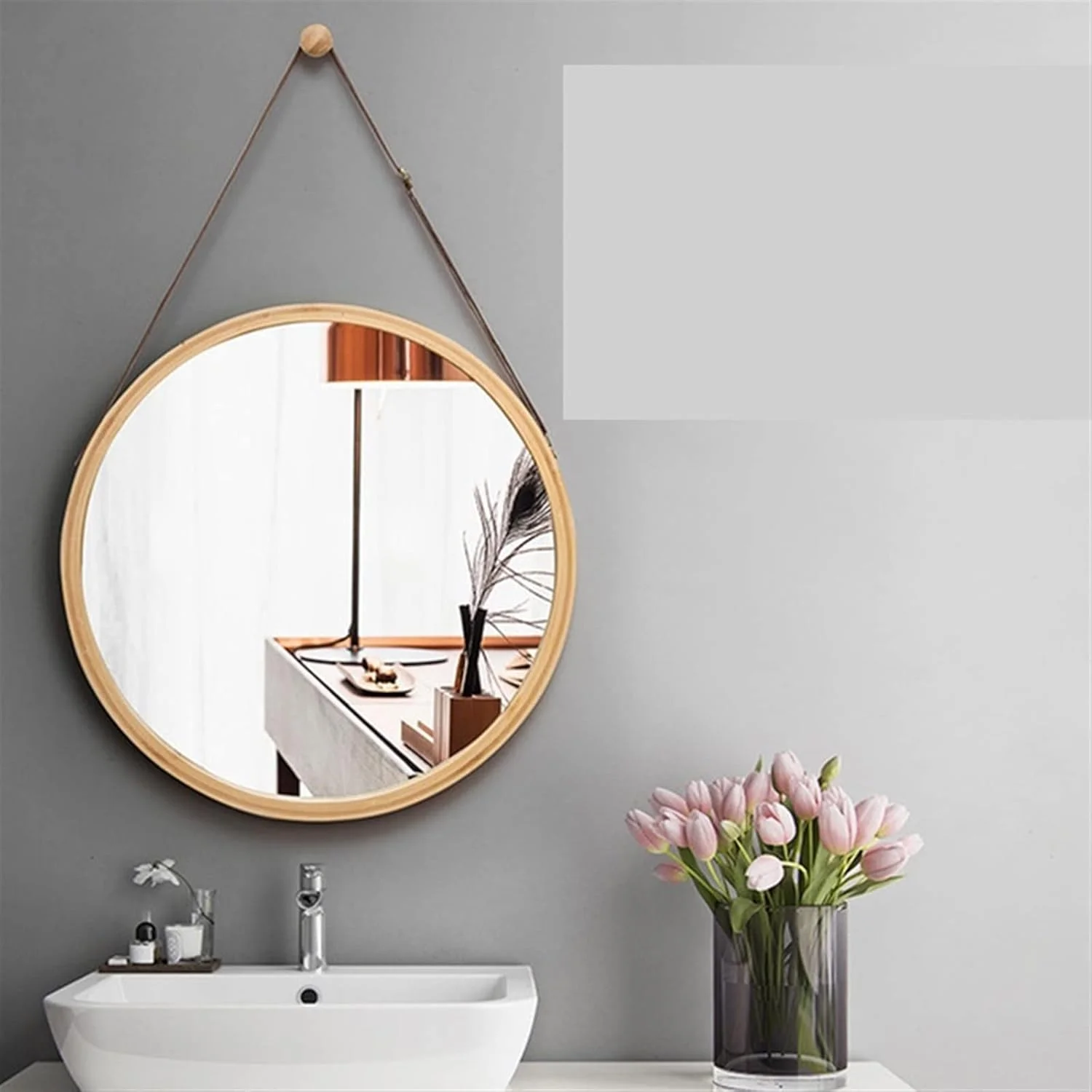 آینه آرایشی گرد آویز YHUAEE، آینه دیواری حمام با حلقه، آینه آرایشی خانگی