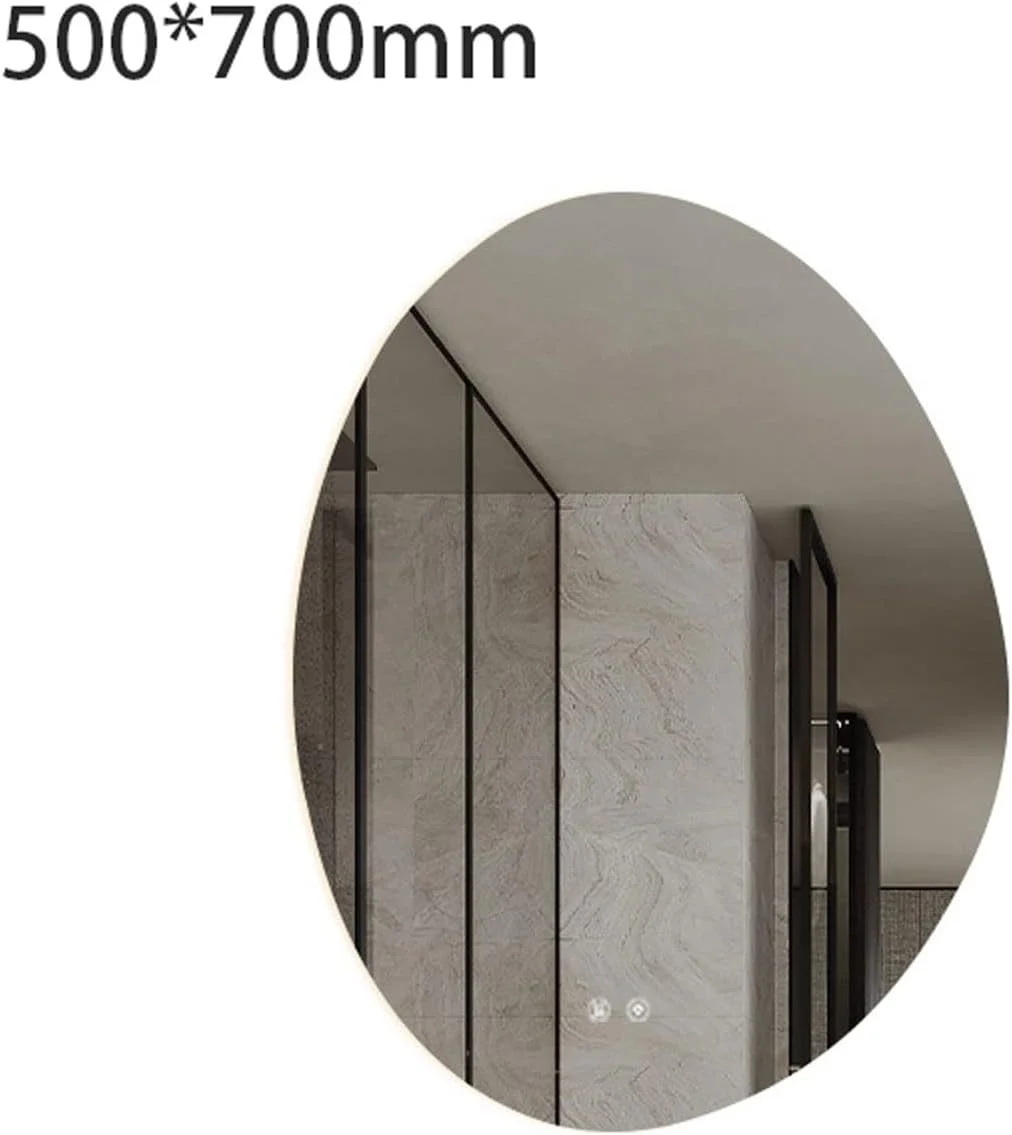 آینه حمام YHUAEE، آینه حمام برقی چراغ دار بدون بخار، هوشمند، شکل نامنظم، لوازم جانبی حمام شفاف با شکل خاص