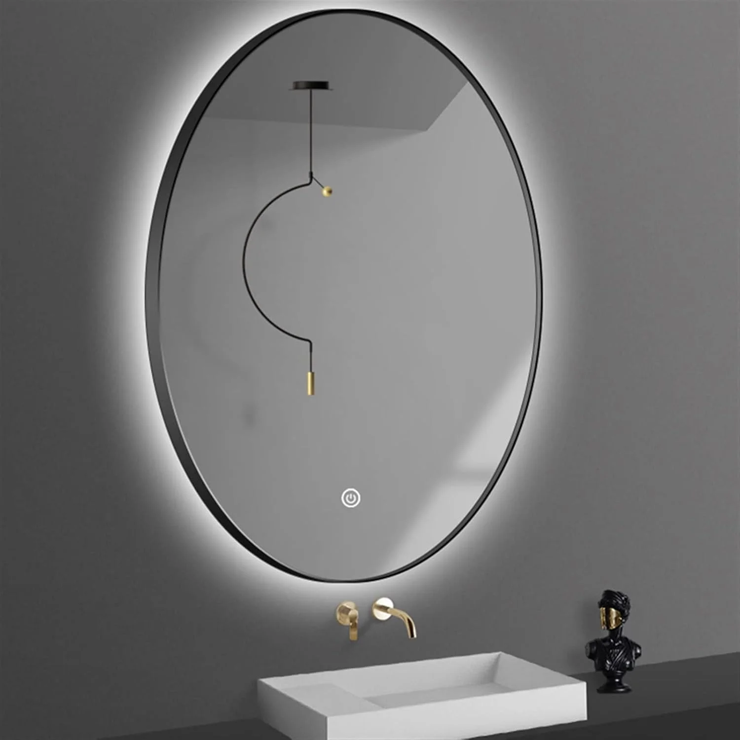 آینه حمام YHUAEE آینه لمسی آویز دار آینه آرایش چراغ دار طلایی بدون مه (طلایی)