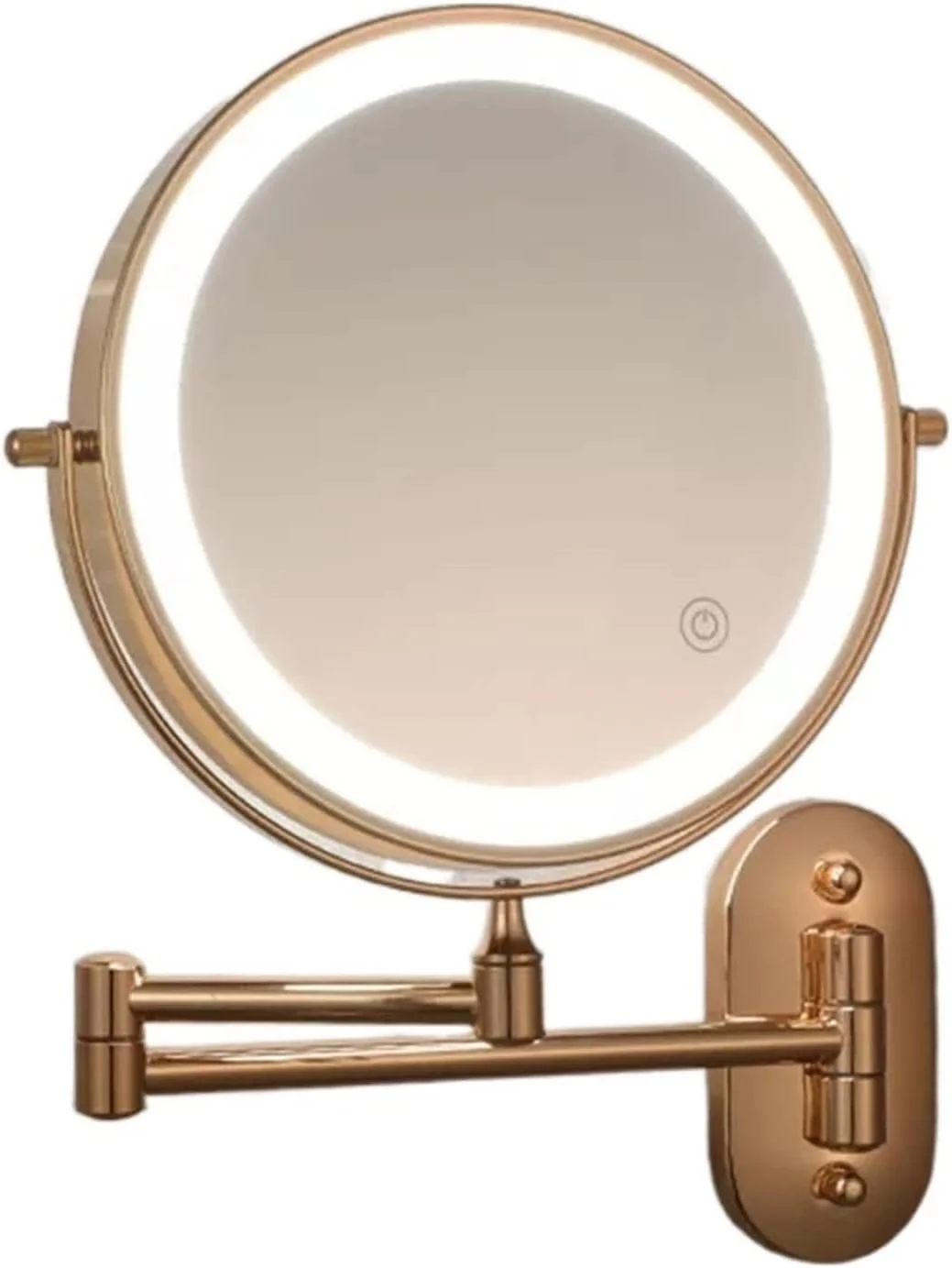 آینه آرایشی دو طرفه بزرگنمایی دار طلایی مات YHUAEE مناسب حمام با نور و شارژ USB
