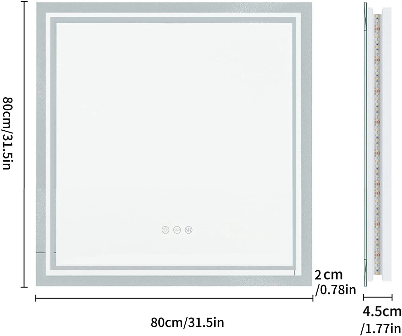 آینه حمام YHUAEE، آینه روشویی دیواری با نورپردازی برای حمام، آینه آرایشی کم نور شونده سفید ضد مه