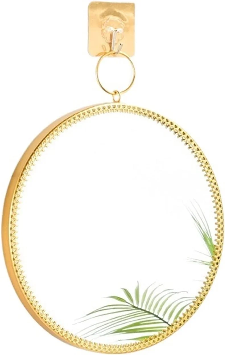 آینه حمام YHUAEE، آینه دیواری فلزی، آینه حمام خلاقانه، آینه آرایشی، دکوراسیون حمام (طلایی)