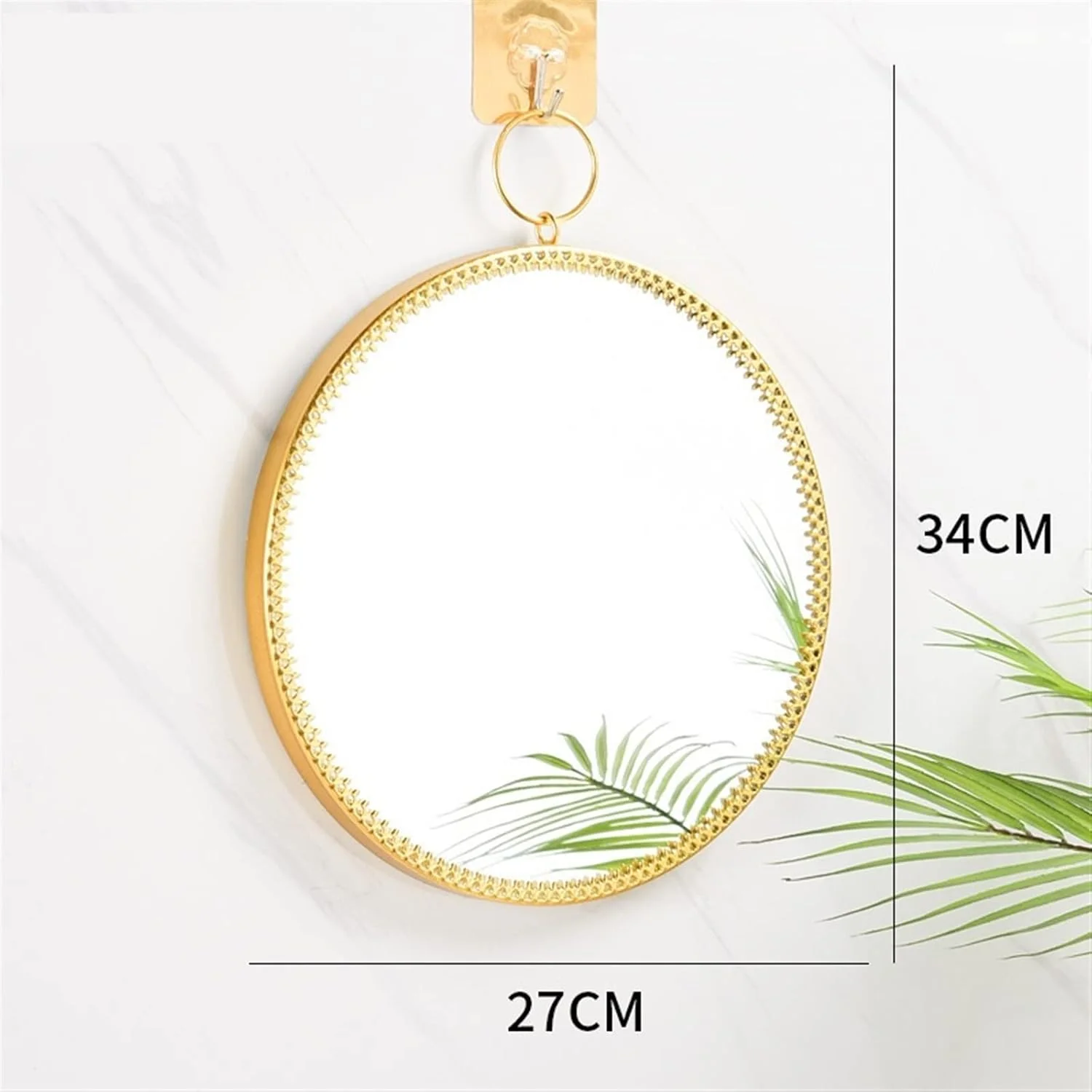 آینه حمام YHUAEE، آینه دیواری فلزی، آینه حمام خلاقانه، آینه آرایشی، دکوراسیون حمام (طلایی)