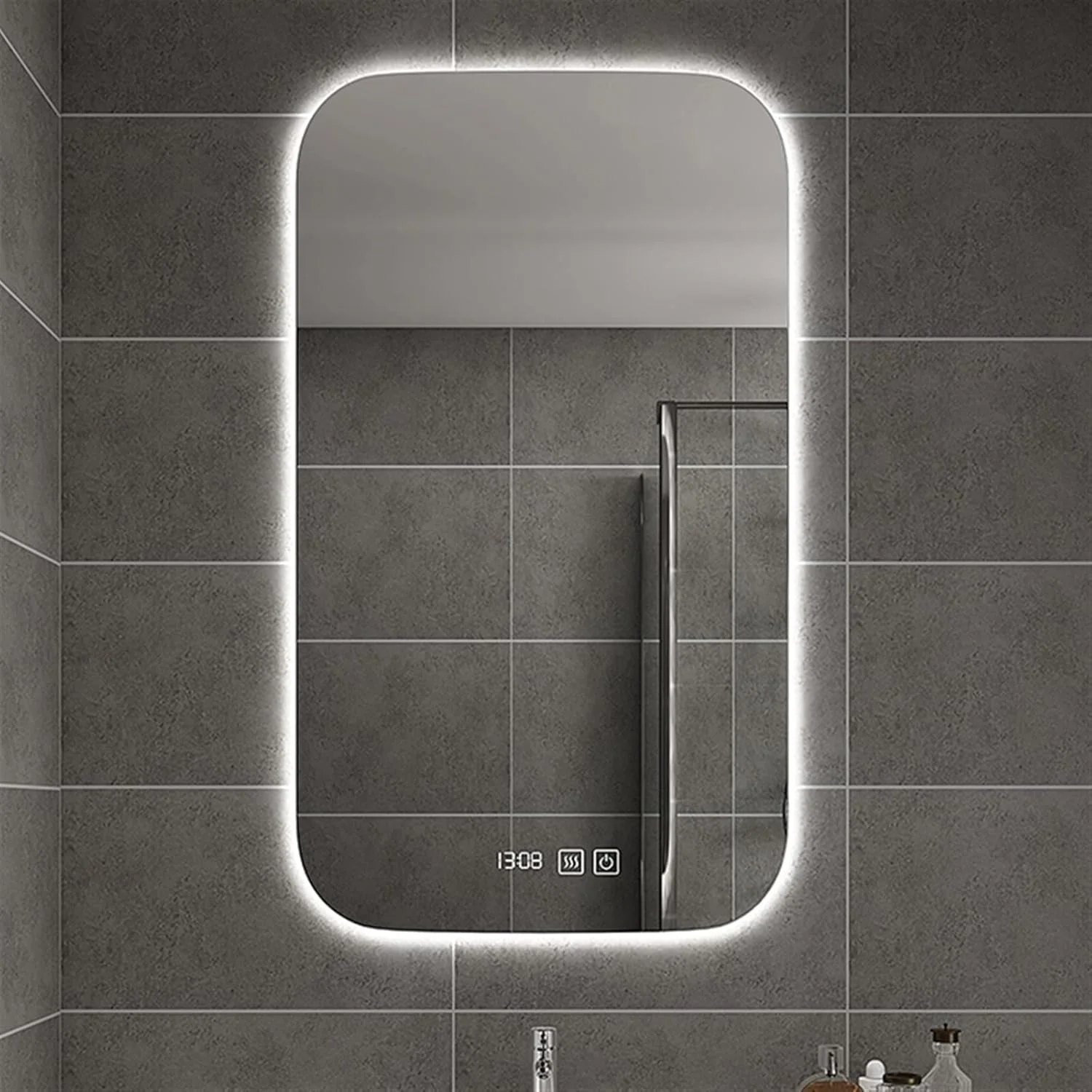 آینه حمام YHUAEE، آینه آرایشی هوشمند، ضد بخار، دارای نور پس زمینه، آینه گریم لمسی، مناسب برای میز آرایش