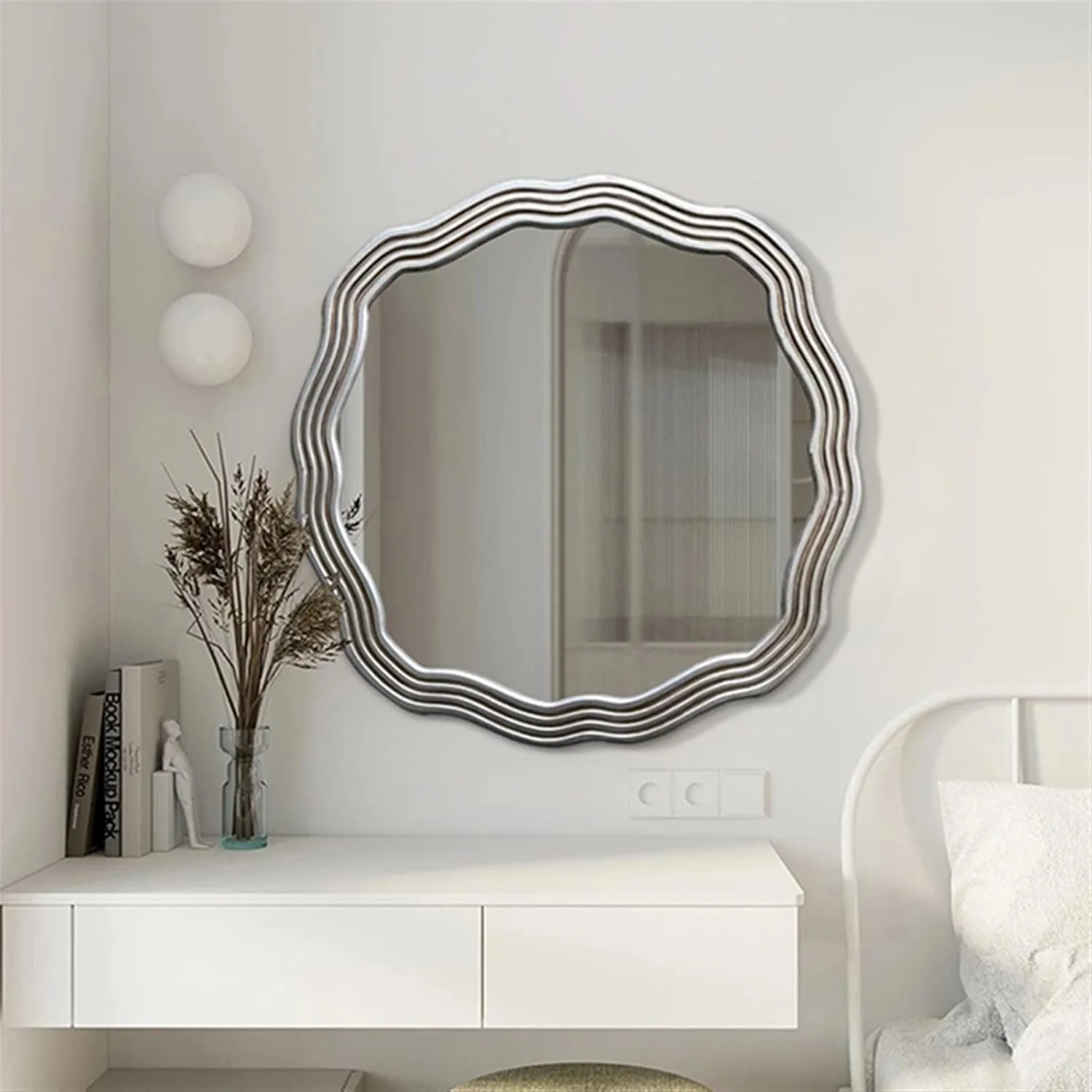 آینه حمام YHUAEE، آینه دیواری تزئینی، مناسب اتاق خواب، آرایش، اتاق نشیمن بزرگ و حمام