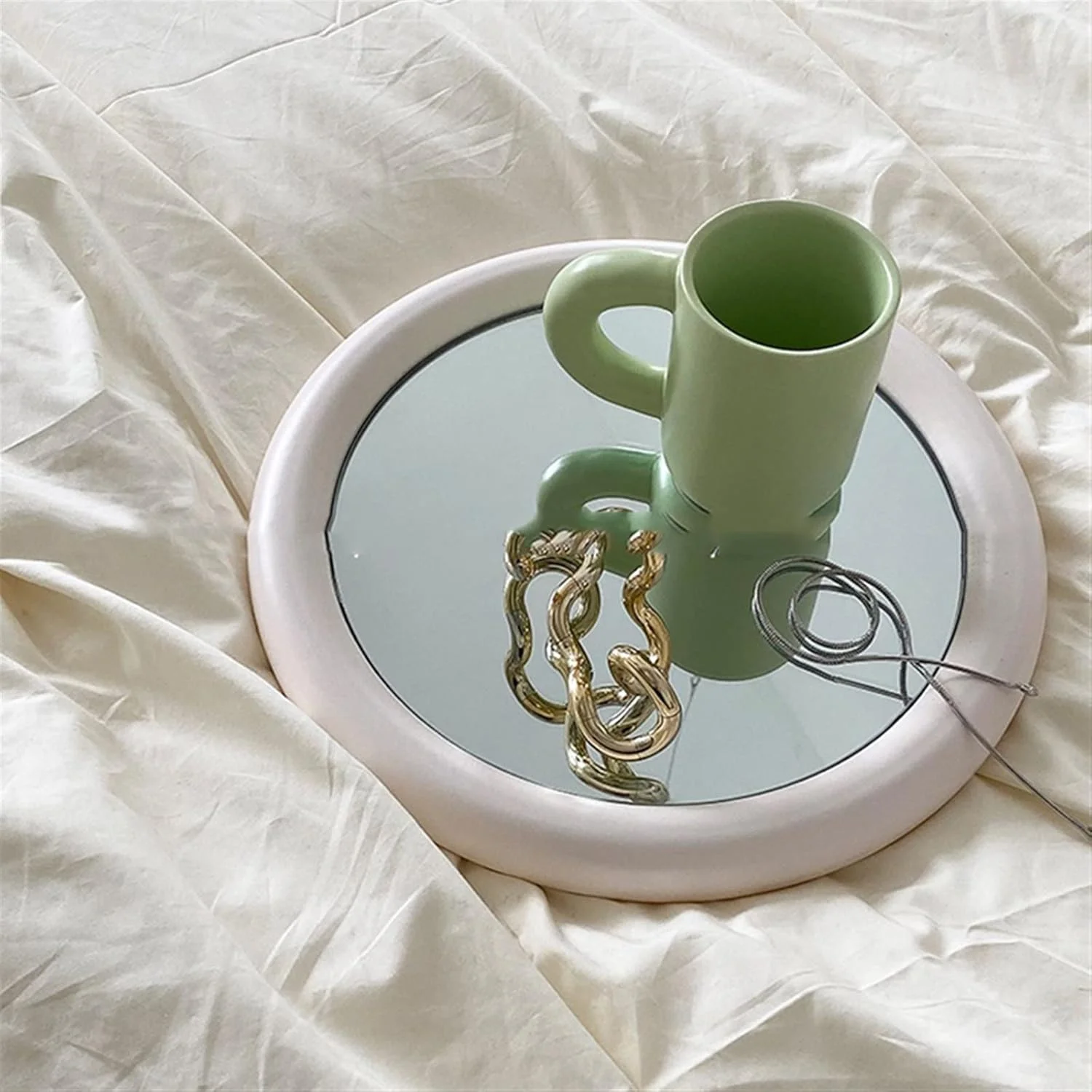 آینه حمام YHUAEE گرد تزئینی مناسب حمام، اتاق خواب، آرایش و دکوراسیون منزل (Hortel)