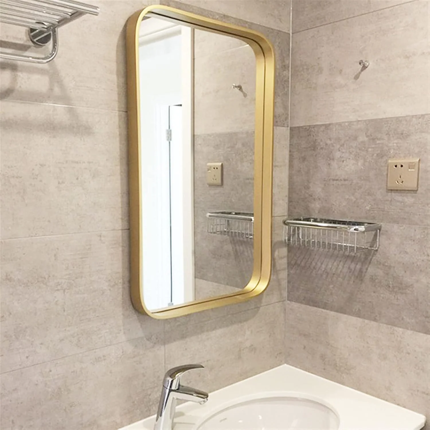 آینه حمام YHUAEE، آینه های حمام، دکور دیوار، آینه های حمام مستطیلی قاب دار، مبلمان آینه ای توالت و دوش