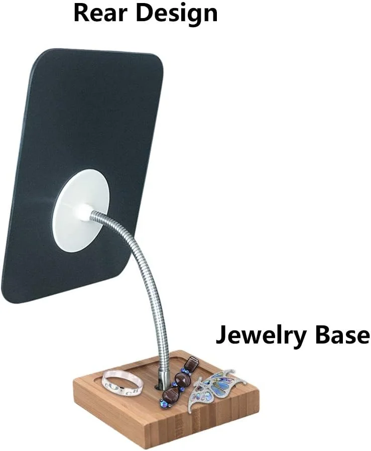 آینه آرایشی رومیزی بامبو YEAKE با گردن غازی انعطاف پذیر، چرخش 360 درجه، آینه بزرگ 8 اینچی بدون قاب، تاشو، قابل حمل، مناسب برای میز توالت، اصلاح صورت و آرایش