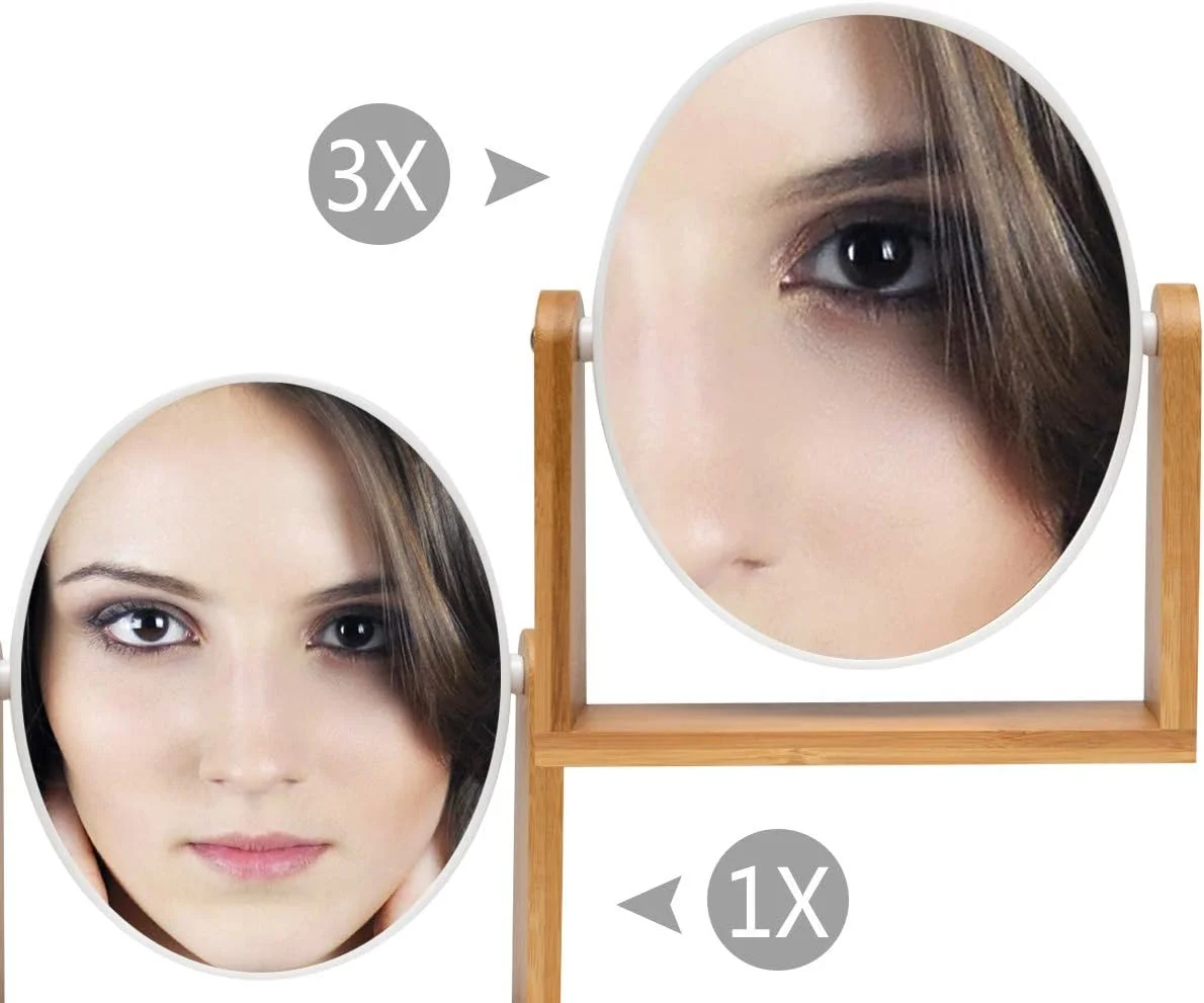 آینه آرایشی رومیزی YEAKE با پایه بامبو طبیعی، 20 سانتی متر بزرگنمایی 1X/3X دو طرفه با قابلیت چرخش 360 درجه، آینه بزرگنمایی قابل حمل برای میز، روشویی، حمام، اصلاح و آرایش آینه آرایشی رومیزی YEAKE با پایه بامبو طبیعی، 20 سانتی متر بزرگنمایی 1X/3X دو طرفه با قابلیت چرخش 360 درجه، آینه بزرگنمایی قابل حمل برای میز، روشویی، حمام، اصلاح و آرایش