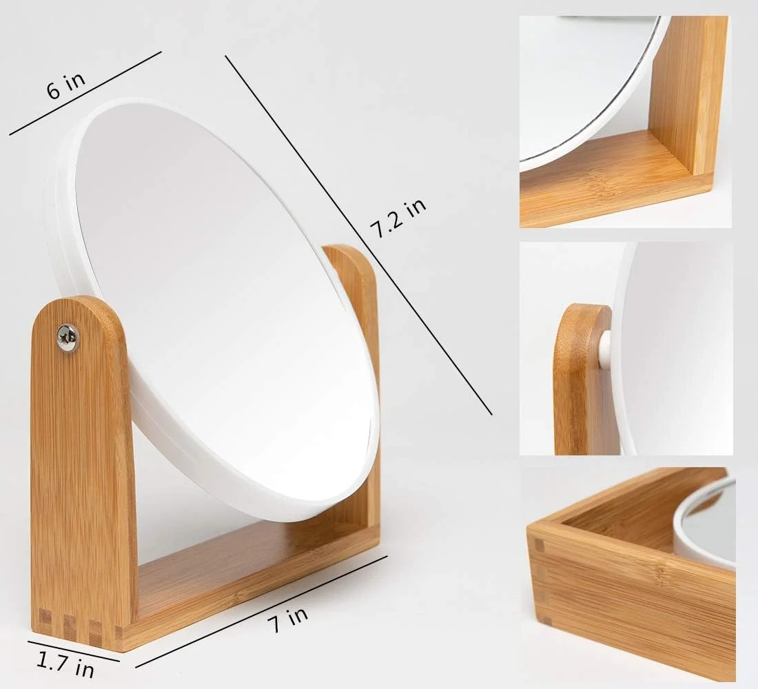 آینه آرایشی رومیزی YEAKE با پایه بامبو طبیعی، 20 سانتی متر بزرگنمایی 1X/3X دو طرفه با قابلیت چرخش 360 درجه، آینه بزرگنمایی قابل حمل برای میز، روشویی، حمام، اصلاح و آرایش آینه آرایشی رومیزی YEAKE با پایه بامبو طبیعی، 20 سانتی متر بزرگنمایی 1X/3X دو طرفه با قابلیت چرخش 360 درجه، آینه بزرگنمایی قابل حمل برای میز، روشویی، حمام، اصلاح و آرایش