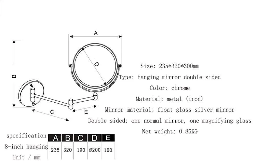 آینه روشویی XYHIPO، آینه دو طرفه با بزرگنمایی 3 برابر، 8 اینچی، دیواری، چرخان، قابل افزایش طول و پرداخت کروم آینه روشویی XYHIPO، آینه دو طرفه با بزرگنمایی 3 برابر، 8 اینچی، دیواری، چرخان، قابل افزایش طول و پرداخت کروم