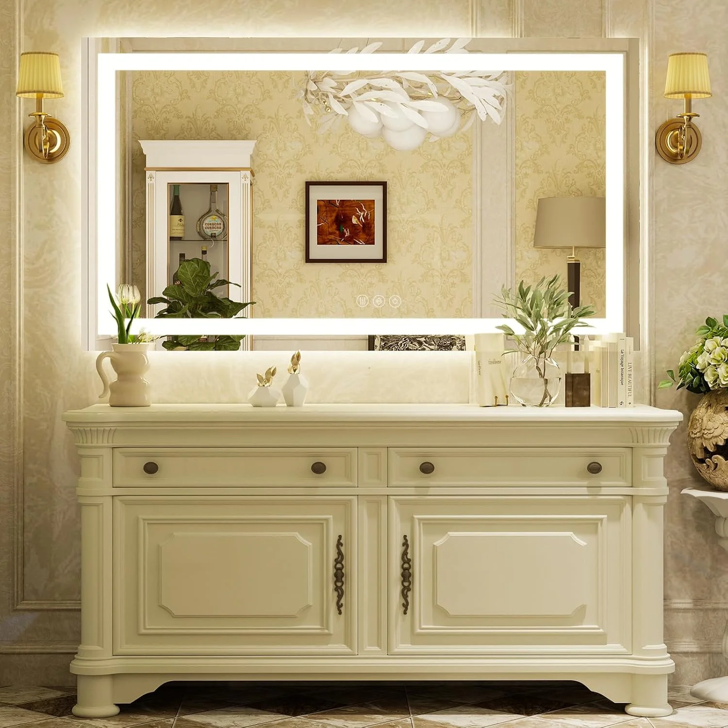 آینه حمام ال ای دی XRAMFY، سایز 81x122 سانتی متر، نصب دیواری با نور پس زمینه و نور جلو، 3 حالت رنگی، ضد بخار، روشنایی قابل تنظیم، عملکرد حافظه، شیشه سکوریت (آینه روشویی مدرن برای حمام) آینه حمام ال ای دی XRAMFY، سایز 81x122 سانتی متر، نصب دیواری با نور پس زمینه و نور جلو، 3 حالت رنگی، ضد بخار، روشنایی قابل تنظیم، عملکرد حافظه، شیشه سکوریت (آینه روشویی مدرن برای حمام)