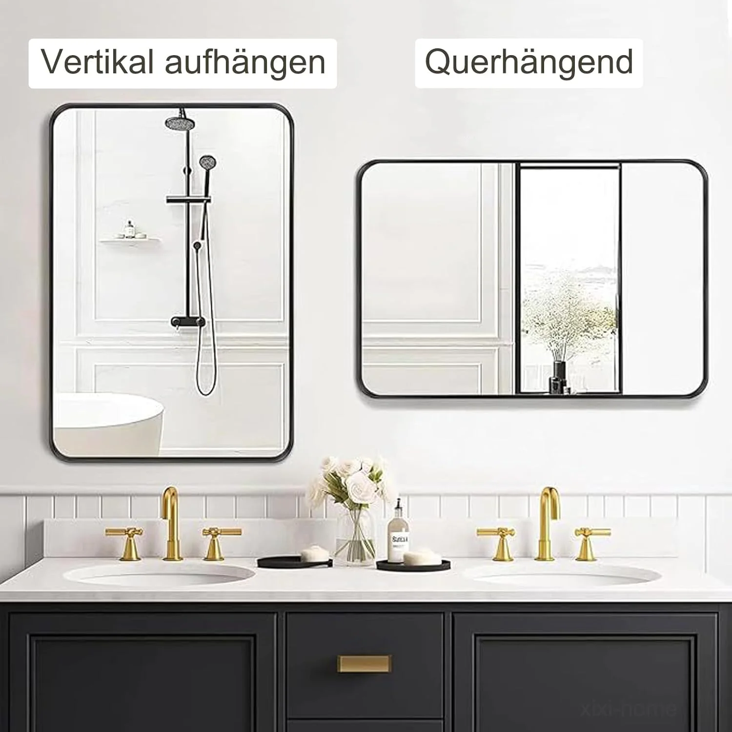 آینه دیواری xixi-home ابعاد 50 در 70 سانتی متر، آینه مستطیلی مناسب حمام، آینه آرایش، قابل استفاده برای حمام، کمد، اتاق نشیمن، اتاق خواب، ورودی، طلایی