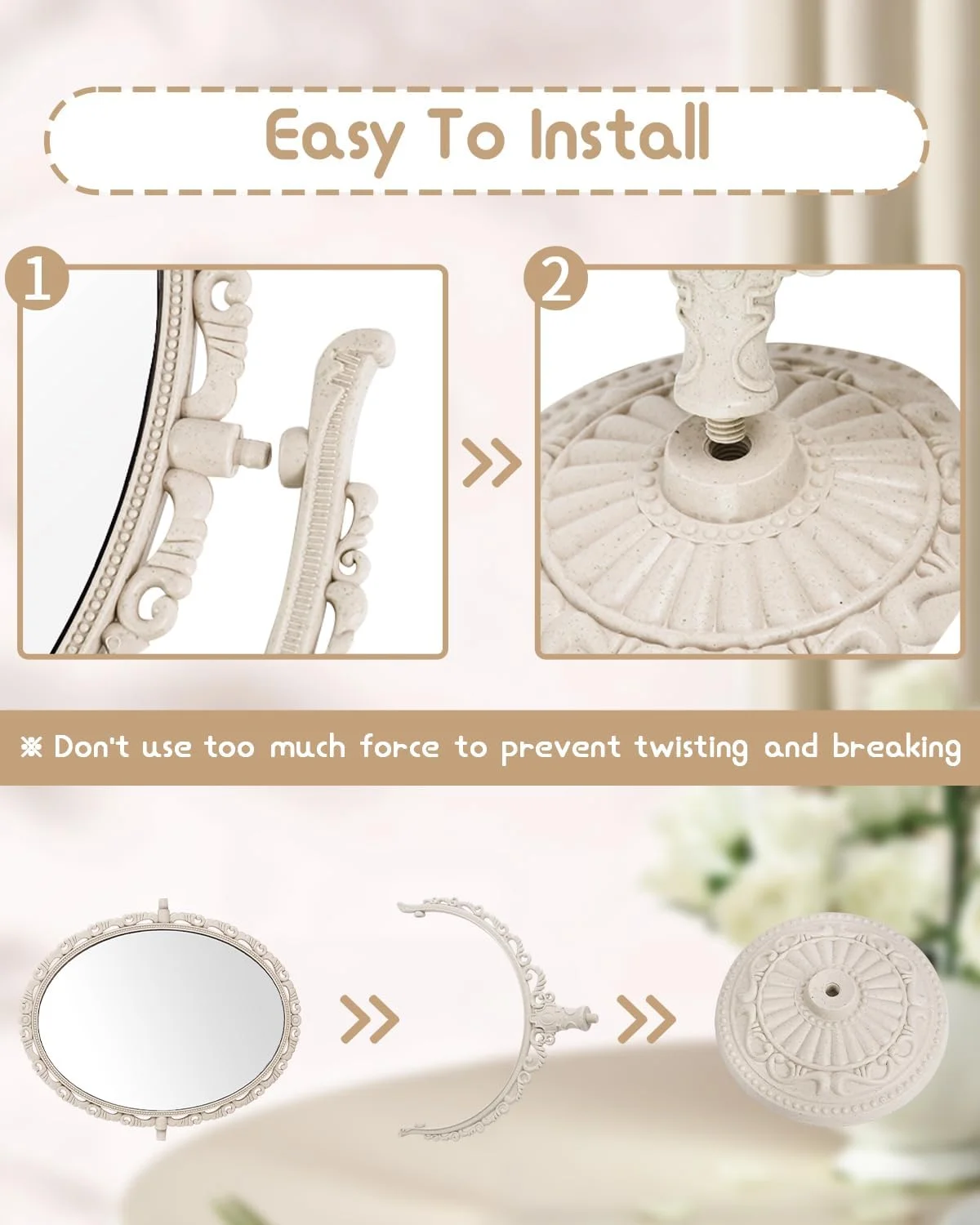 آینه آرایشی رومیزی 7 اینچی XPXKJ با بزرگنمایی 3 برابر، آینه زیبایی قدیمی، آینه آرایش حمام و اتاق خواب (بیضی، بژ) آینه آرایشی رومیزی 7 اینچی XPXKJ با بزرگنمایی 3 برابر، آینه زیبایی قدیمی، آینه آرایش حمام و اتاق خواب (بیضی، بژ)