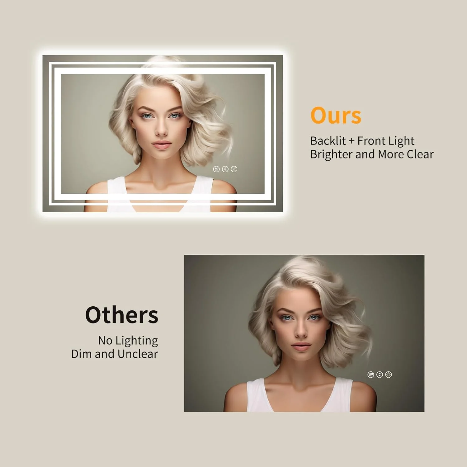 آینه حمام ال ای دی WTTY با نور پس زمینه و جلو، 122x81 سانتی متر، آینه ال ای دی مدرن برای حمام، آینه روشویی حمام با نور قابل تنظیم، عملکرد حافظه، ضد خرد شدن، نصب دیواری