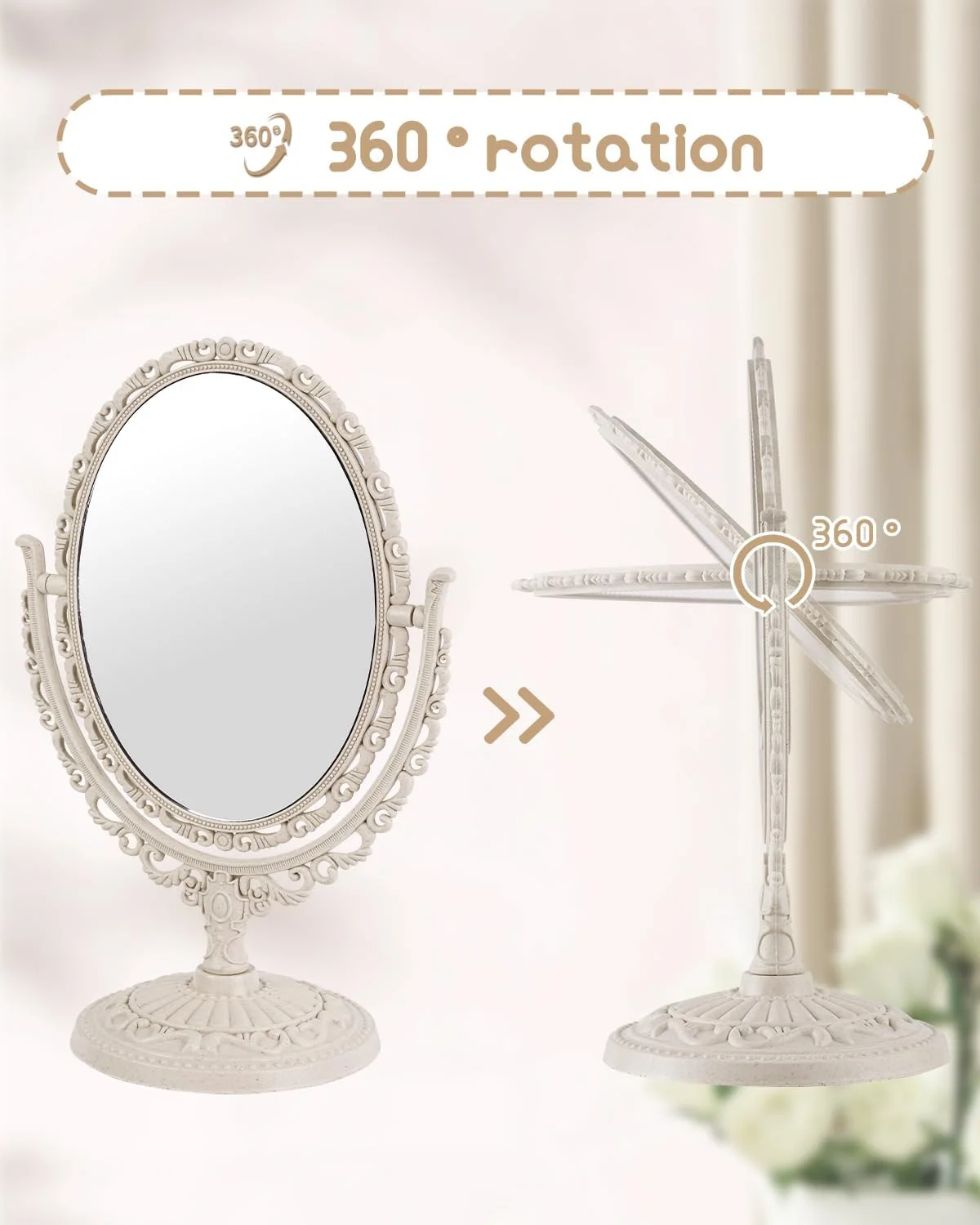 آینه آرایشی رومیزی 7 اینچی XPXKJ با بزرگنمایی 3 برابر، آینه زیبایی قدیمی، آینه آرایش حمام و اتاق خواب (بیضی، بژ) آینه آرایشی رومیزی 7 اینچی XPXKJ با بزرگنمایی 3 برابر، آینه زیبایی قدیمی، آینه آرایش حمام و اتاق خواب (بیضی، بژ)