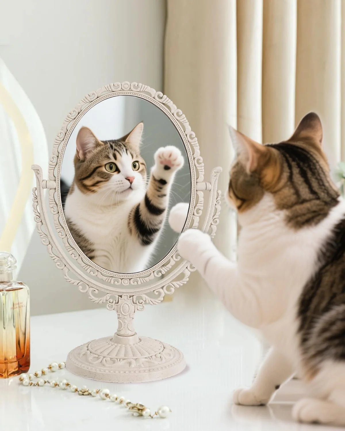 آینه آرایشی رومیزی 7 اینچی XPXKJ با بزرگنمایی 3 برابر، آینه زیبایی قدیمی، آینه آرایش حمام و اتاق خواب (بیضی، بژ) آینه آرایشی رومیزی 7 اینچی XPXKJ با بزرگنمایی 3 برابر، آینه زیبایی قدیمی، آینه آرایش حمام و اتاق خواب (بیضی، بژ)