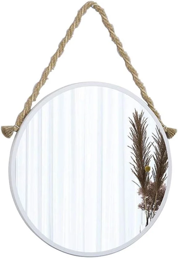 آینه دیواری گرد WTCBQC مناسب حمام، منزل، با قاب فلزی و طناب دریایی آویز، برای ورودی، روشویی، اتاق خواب، هتل، سالن منزل