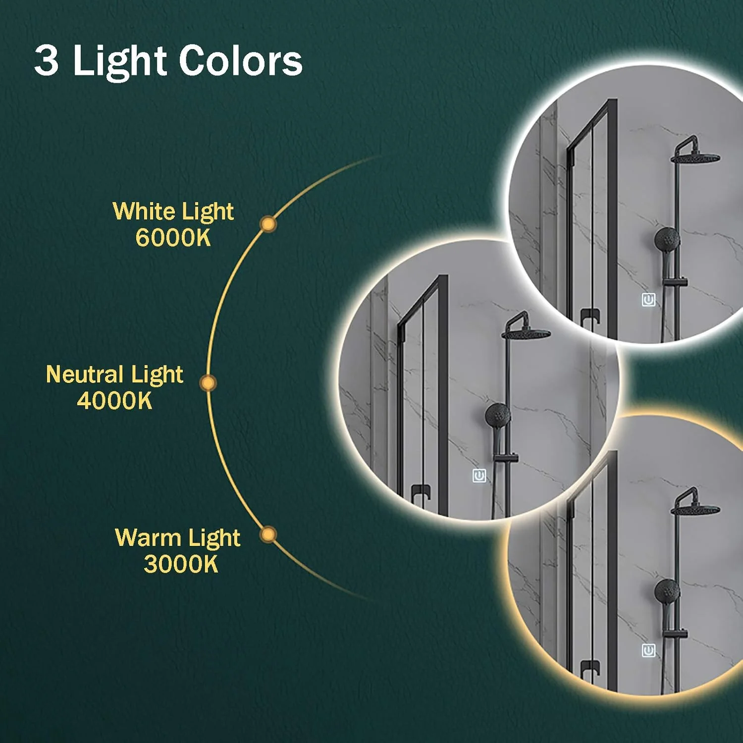 آینه حمام WTCBQC، آینه گرد حمام با نورپردازی، ضد بخار، تغییر دمای رنگ با کلید لمسی دیمر، آینه آرایشی هوشمند دیواری، 70 * 70 سانتی متر (70 * 70 سانتی متر)