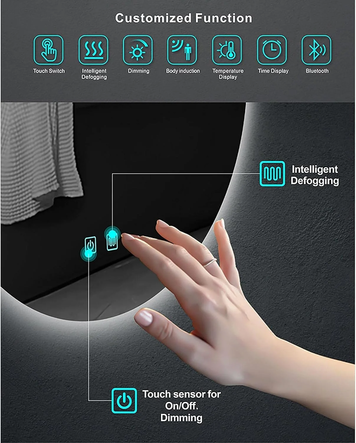 آینه حمام WTCBQC، آینه گرد آرایشی، مناسب برای روشویی حمام، گرد بزرگ مدرن 50 سانتیمتری (20 اینچ)، آینه لمسی دایرهای روشن با قابلیت تنظیم نور، دارای حافظه و حسگر ضد مه، 80 سانتیمتری (32 اینچ) آینه حمام WTCBQC، آینه گرد آرایشی، مناسب برای روشویی حمام، گرد بزرگ مدرن 50 سانتیمتری (20 اینچ)، آینه لمسی دایرهای روشن با قابلیت تنظیم نور، دارای حافظه و حسگر ضد مه، 80 سانتیمتری (32 اینچ)