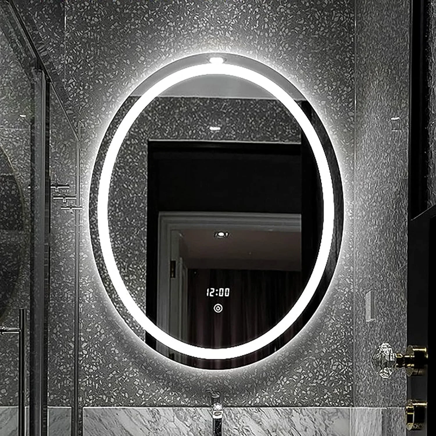 آینه حمام WTCBQC ابعاد 600x800 میلی متر، آینه حمام نوردار با پد ضد بخار، آینه بیضی دیواری مناسب آرایش و اصلاح، دارای سنسور لمسی با قابلیت تنظیم 3 رنگ، 600 * 800 میلی متر