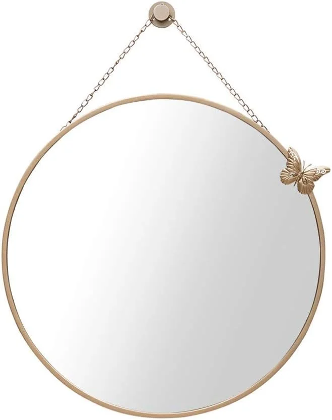 آینه دیواری گرد WTCBQC مناسب حمام، منزل، با قاب فلزی و تزئین پروانه ای برای ورودی، میز آرایش، اتاق خواب، هتل، سالن منزل