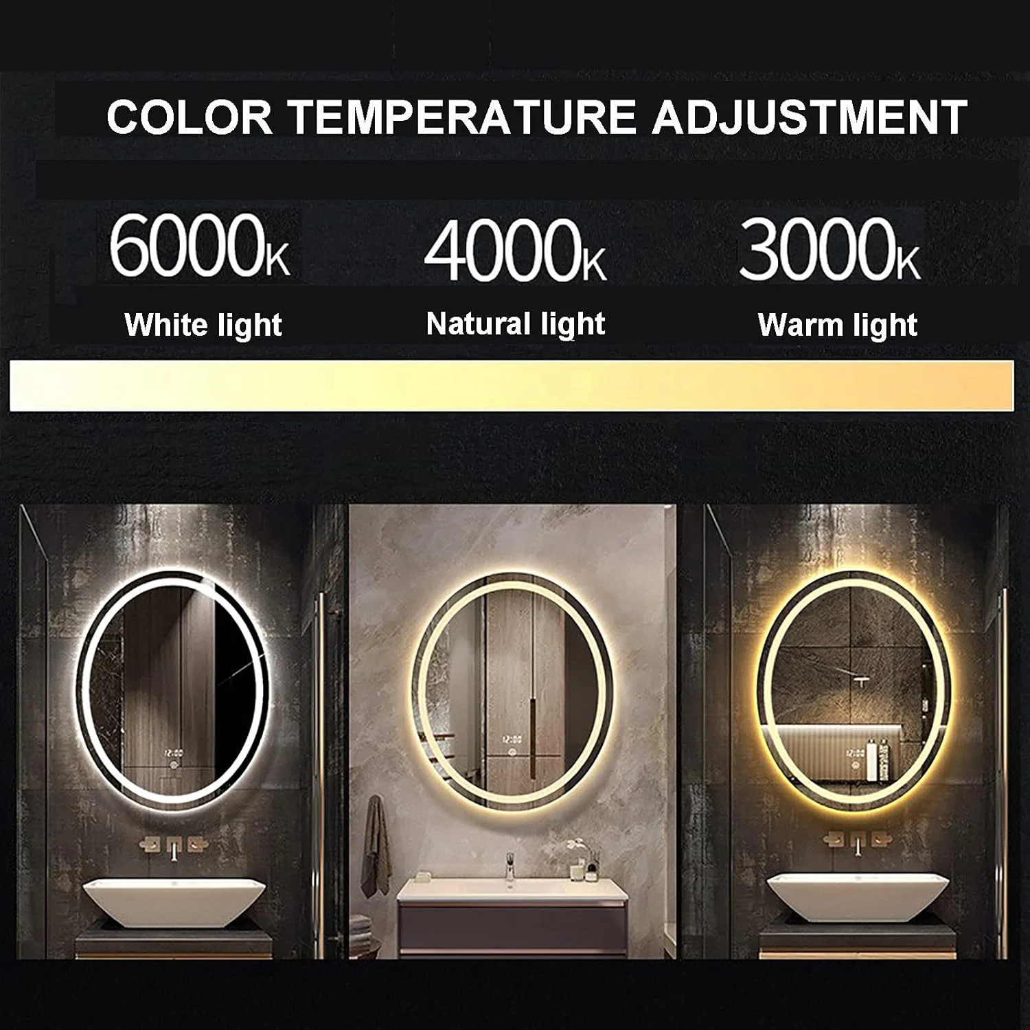 آینه حمام WTCBQC ابعاد 600x800 میلی متر، آینه حمام نوردار با پد ضد بخار، آینه بیضی دیواری مناسب آرایش و اصلاح، دارای سنسور لمسی با قابلیت تنظیم 3 رنگ، 600 * 800 میلی متر آینه حمام WTCBQC ابعاد 600x800 میلی متر، آینه حمام نوردار با پد ضد بخار، آینه بیضی دیواری مناسب آرایش و اصلاح، دارای سنسور لمسی با قابلیت تنظیم 3 رنگ، 600 * 800 میلی متر