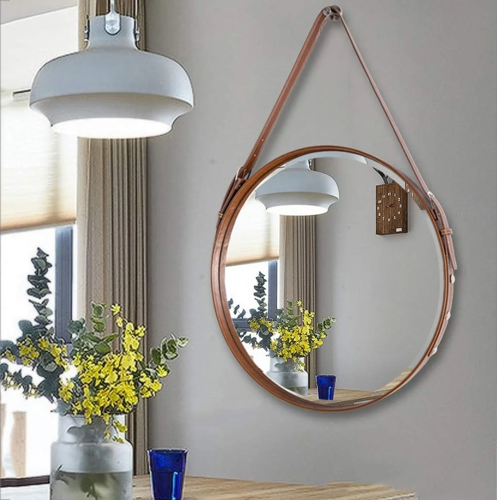 آینه گرد تزئینی حمام WTCBQC، آینه رومیزی قابل حمل با لبه پخ دار، آینه دیواری اصلاح صورت با زنجیر آویز، بند چرمی شیک برای حمام، اتاق نشیمن، اتاق خواب، سایز 50 سانتی متر آینه گرد تزئینی حمام WTCBQC، آینه رومیزی قابل حمل با لبه پخ دار، آینه دیواری اصلاح صورت با زنجیر آویز، بند چرمی شیک برای حمام، اتاق نشیمن، اتاق خواب، سایز 50 سانتی متر