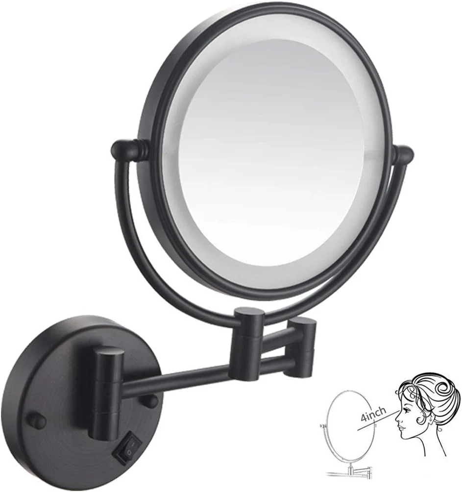 آینه WRQzxcv، آینه آرایشی دیواری LED با بزرگنمایی 5 برابر با چراغ، آینه حمام دیواری استیل ضد زنگ با قابلیت چرخش 360 درجه و قابلیت افزایش طول - مشکی