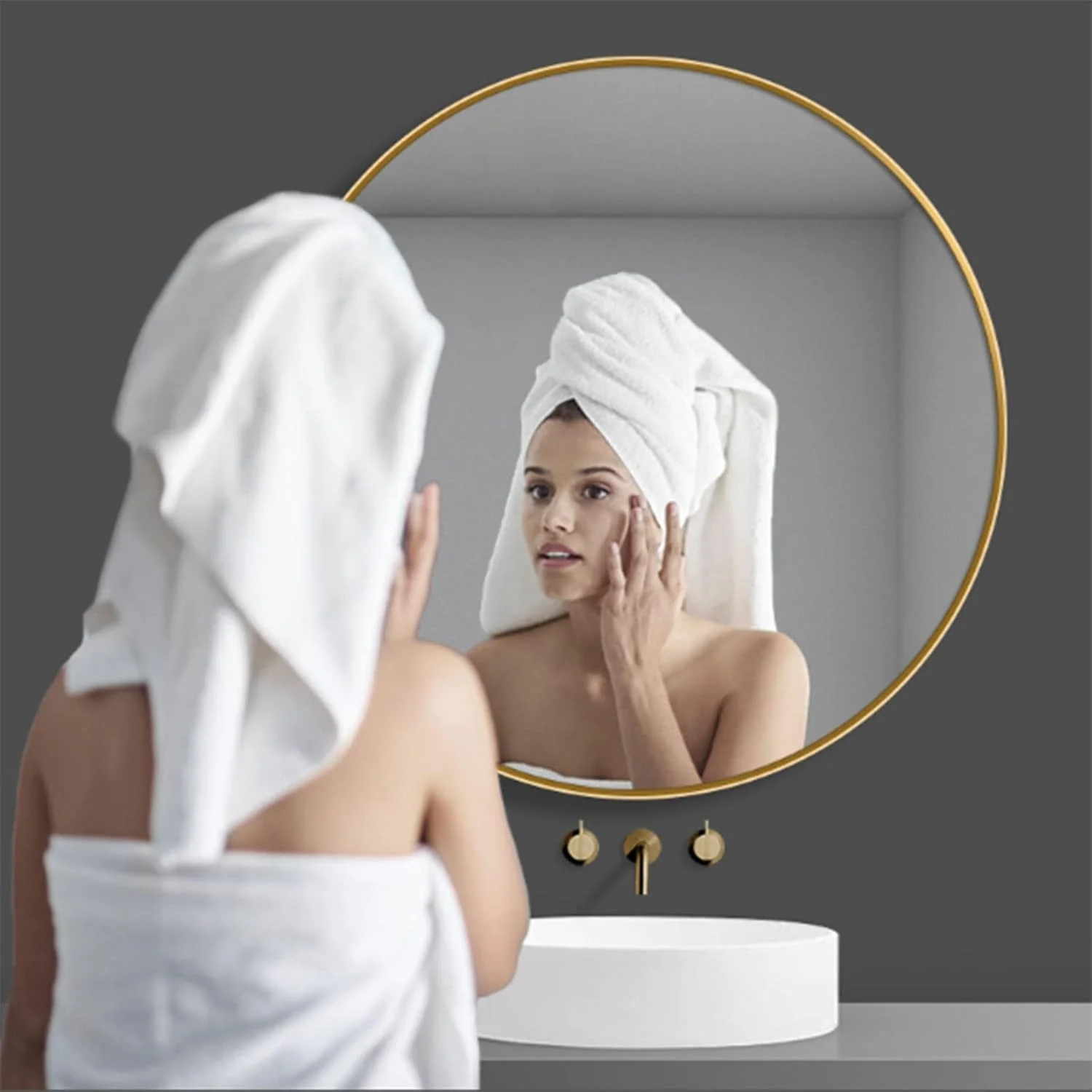 آینه گرد حمام WTCBQC، آینه دستشویی دایره ای با قابلیت تنظیم نور و چراغ، آینه آرایشی دیواری ضد بخار خانگی (60/70 سانتی متر)، نور سفید آینه گرد حمام WTCBQC، آینه دستشویی دایره ای با قابلیت تنظیم نور و چراغ، آینه آرایشی دیواری ضد بخار خانگی (60/70 سانتی متر)، نور سفید