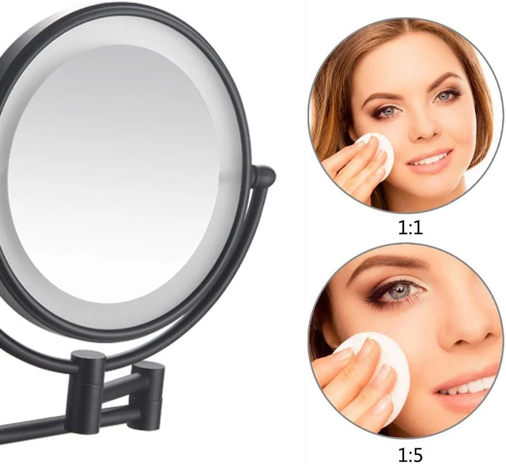 آینه WRQzxcv، آینه آرایشی دیواری LED با بزرگنمایی 5 برابر با چراغ، آینه حمام دیواری استیل ضد زنگ با قابلیت چرخش 360 درجه و قابلیت افزایش طول - مشکی آینه WRQzxcv، آینه آرایشی دیواری LED با بزرگنمایی 5 برابر با چراغ، آینه حمام دیواری استیل ضد زنگ با قابلیت چرخش 360 درجه و قابلیت افزایش طول - مشکی