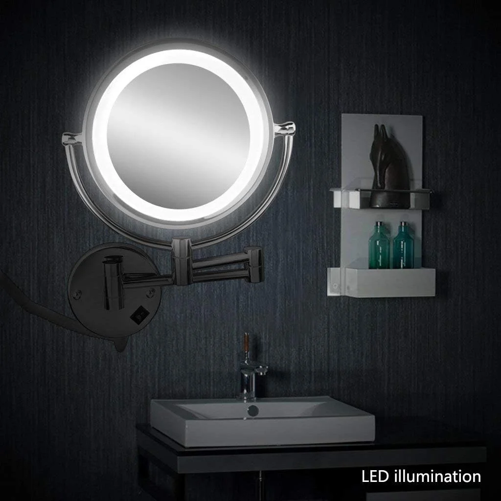 آینه WRQzxcv، آینه آرایشی دیواری LED با بزرگنمایی 5 برابر با چراغ، آینه حمام دیواری استیل ضد زنگ با قابلیت چرخش 360 درجه و قابلیت افزایش طول - مشکی آینه WRQzxcv، آینه آرایشی دیواری LED با بزرگنمایی 5 برابر با چراغ، آینه حمام دیواری استیل ضد زنگ با قابلیت چرخش 360 درجه و قابلیت افزایش طول - مشکی