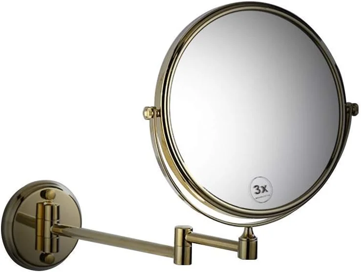 آینه آرایشی WRQzxcv، آینه رومیزی آرایشی با پایه گرد 8 اینچی با بزرگنمایی 3 برابر، آینه حمام طلایی، آینه دیواری تاشو تلسکوپی، آینه دیواری حمام