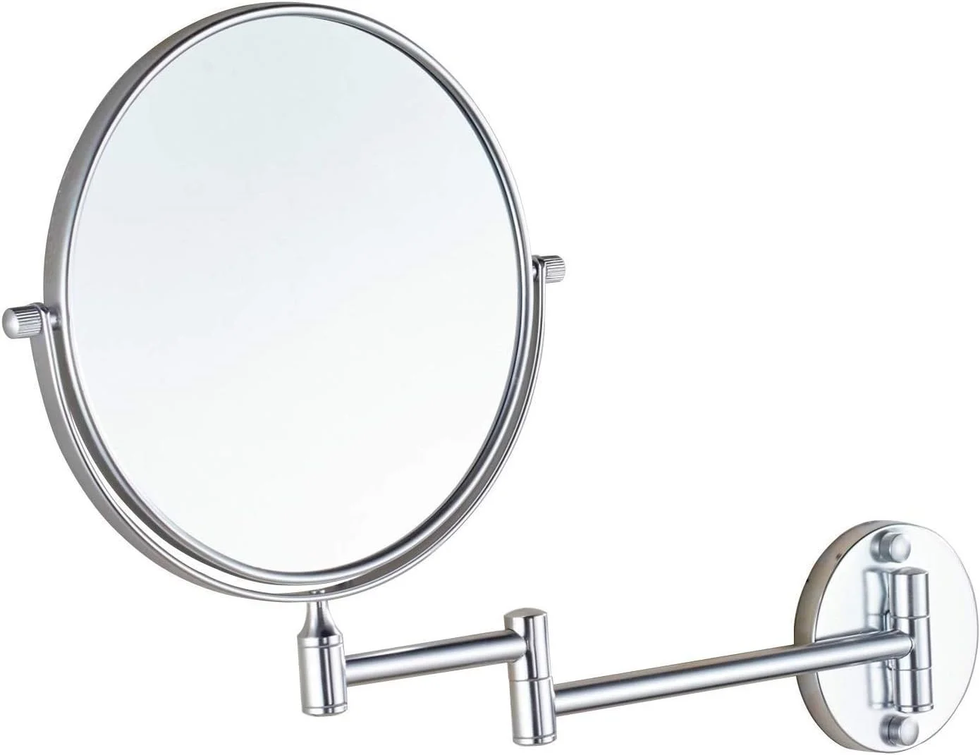 آینه آرایشی WRQzxcv، آینه رومیزی آرایشی آلومینیومی فضایی 8 اینچی، آینه زیبایی نقره ای روشن قابل تنظیم با بزرگنمایی 3 برابر، نصب دیواری، آینه دیواری حمام
