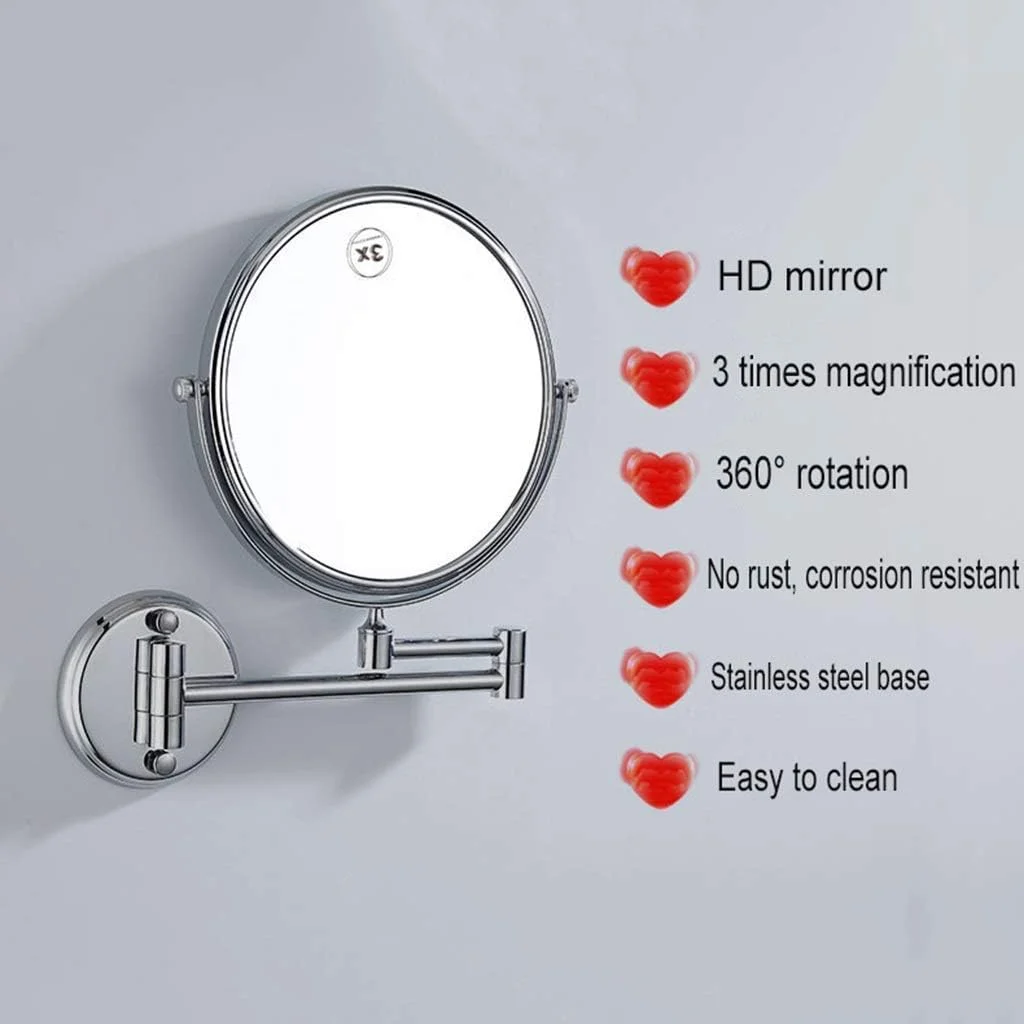 آینه آرایشی WRQzxcv، آینه رومیزی آرایشی با پایه گرد 8 اینچی با بزرگنمایی 3 برابر، آینه حمام طلایی، آینه دیواری تاشو تلسکوپی، آینه دیواری حمام آینه آرایشی WRQzxcv، آینه رومیزی آرایشی با پایه گرد 8 اینچی با بزرگنمایی 3 برابر، آینه حمام طلایی، آینه دیواری تاشو تلسکوپی، آینه دیواری حمام