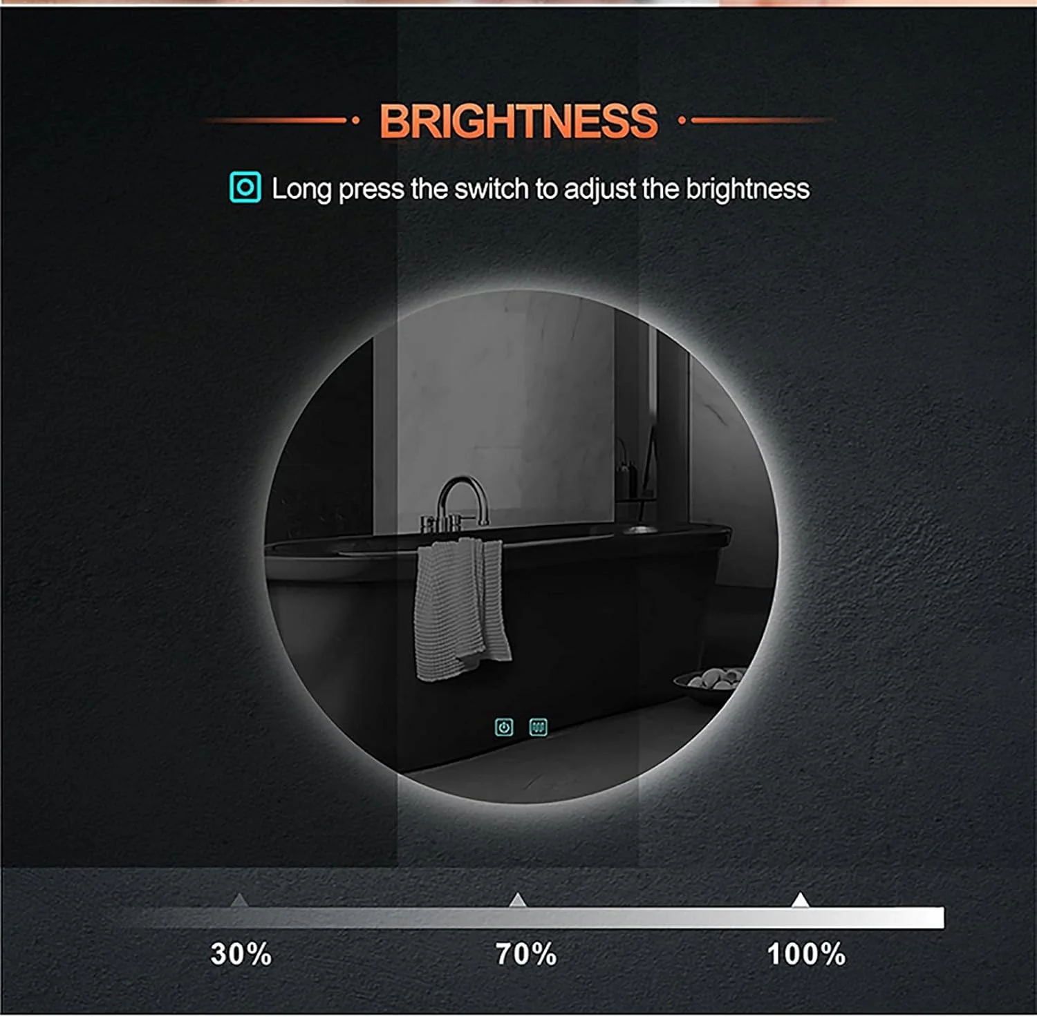 آینه حمام WTCBQC دایره ای آرایشی گرد 50 سانتی متر (20 اینچ) بزرگ مدرن گرد نورانی دیمر دار حافظه لمسی ضد مه سنسور آینه، 70 سانتی متر (28 اینچ) (70 سانتی متر (28 اینچ))