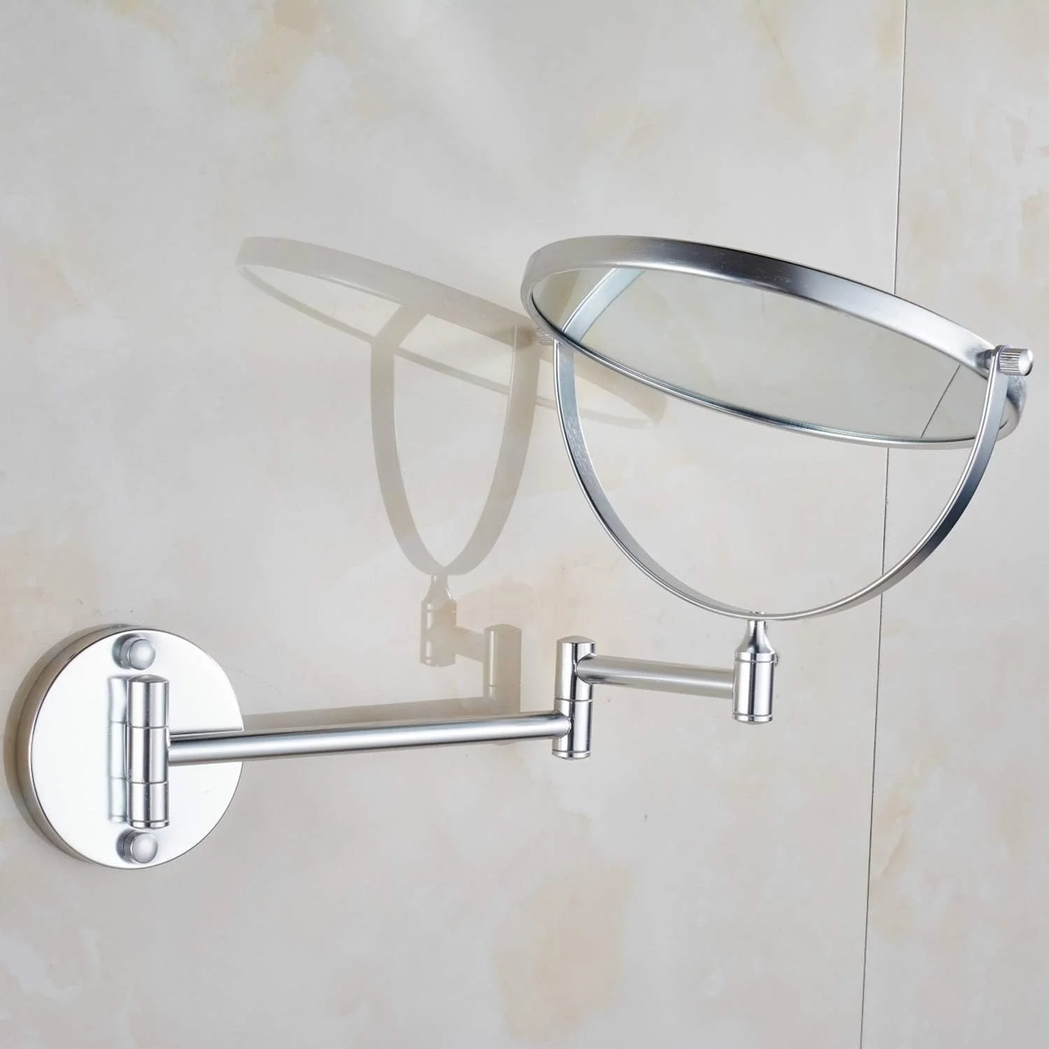 آینه آرایشی WRQzxcv، آینه رومیزی آرایشی آلومینیومی فضایی 8 اینچی، آینه زیبایی نقره ای روشن قابل تنظیم با بزرگنمایی 3 برابر، نصب دیواری، آینه دیواری حمام