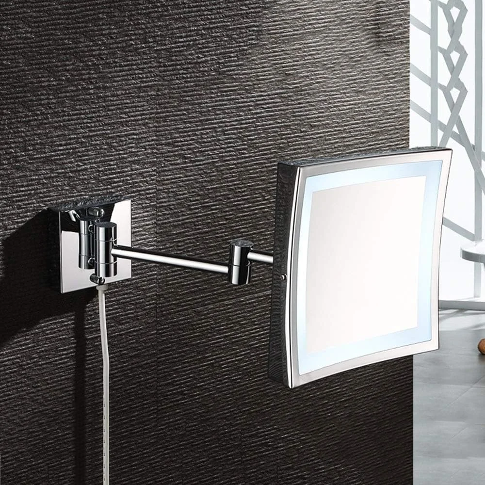 آینه آرایشی WRQzxcv، آینه رومیزی آرایشی مربع روشن دار 8 اینچی LED، آینه حمام دیواری استیل ضد زنگ تاشو با بزرگنمایی 3 برابر و نور آینه آرایشی WRQzxcv، آینه رومیزی آرایشی مربع روشن دار 8 اینچی LED، آینه حمام دیواری استیل ضد زنگ تاشو با بزرگنمایی 3 برابر و نور