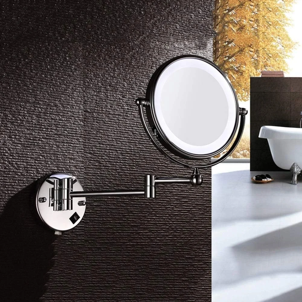 آینه آرایشی WRQzxcv، آینه رومیزی LED با بزرگنمایی 7 برابر و قطر 8 اینچ، آینه تلسکوپی دیواری تاشو، آینه حمام