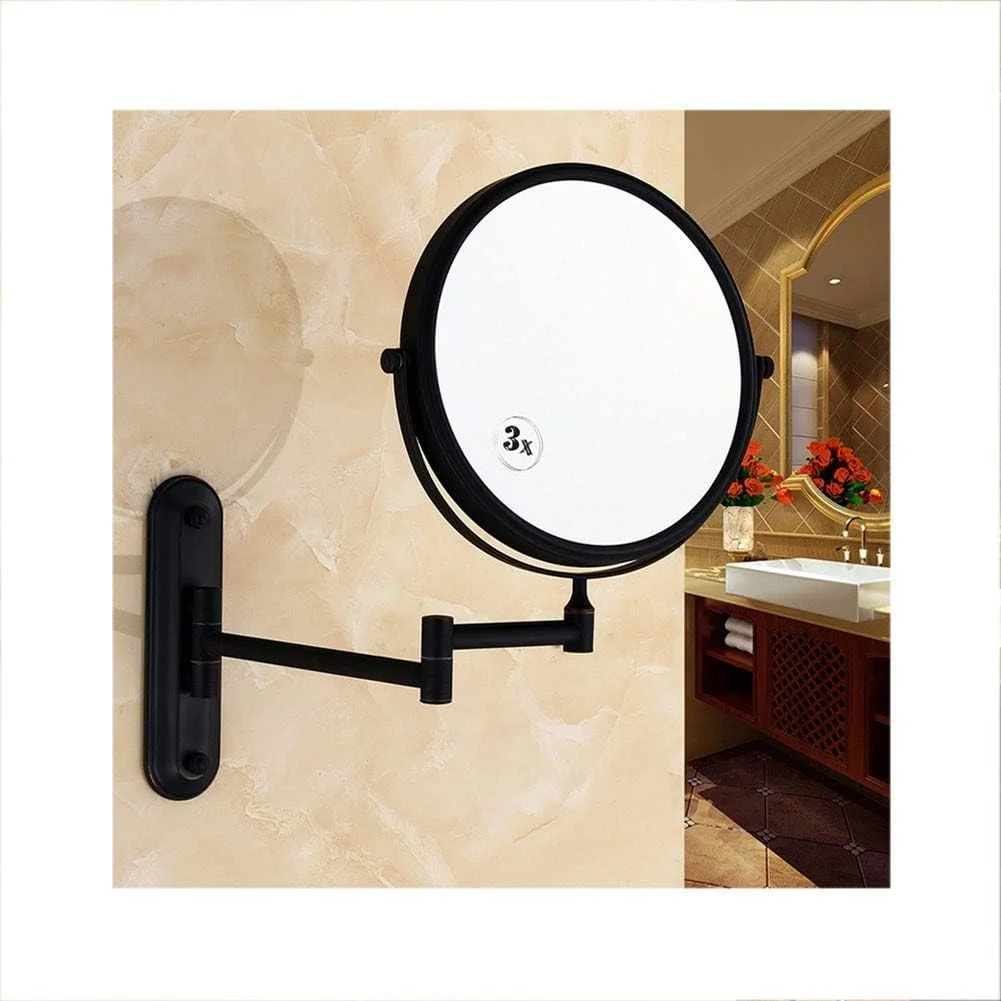آینه WRQzxcv؟ آینه آرایشی مشکی دیواری برای حمام، آینه دیواری چرخان دو طرفه 8 اینچی، آینه آرایش تاشو و کشویی برای اصلاح صورت - بزرگنمایی 3X/1X