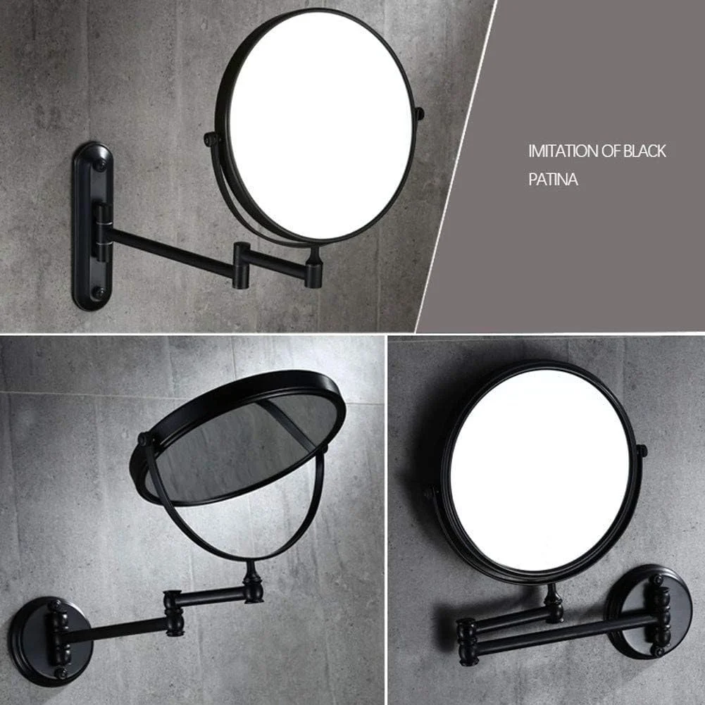 آینه آرایشی دیواری WRQzxcv، آینه آرایش مشکی نصب شده روی دیوار، آینه چرخان دو طرفه 8 اینچی، آینه تاشو و کشویی برای اصلاح و آرایش - بزرگنمایی 3X/1X