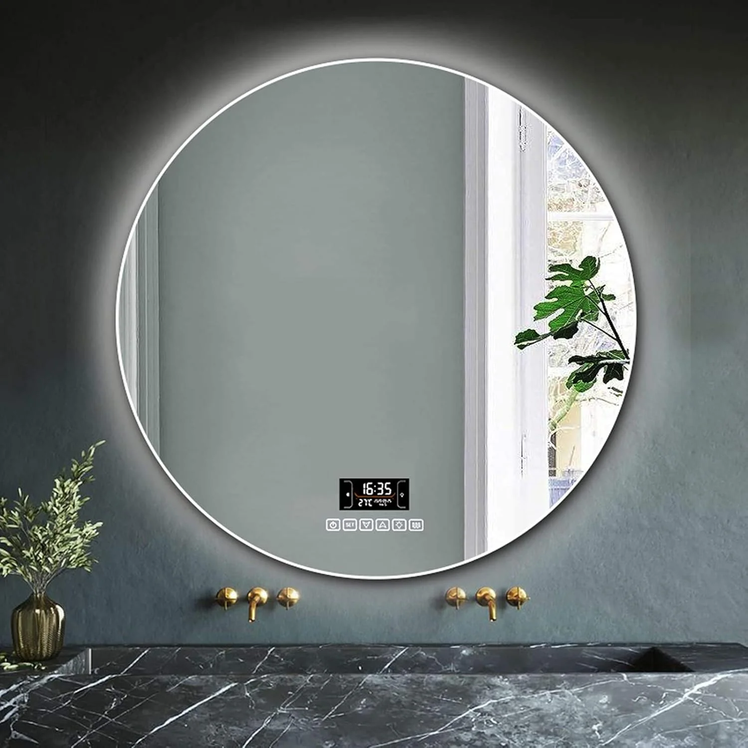 آینه گرد LED WRQzxcv برای حمام با نور پس زمینه و عملکرد ضد مه، آینه آرایشی لمسی دایره ای قابل تنظیم برای نصب روی دیوار بالای روشویی