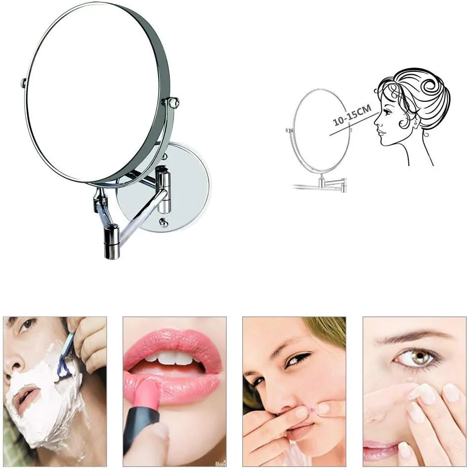 آینه آرایشی WRQzxcv، آینه های روشویی حمام 8 اینچی نصب شده روی دیوار با بزرگنمایی 3-5-7-10 برابر، آینه آرایشی دو طرفه با چرخش 360 درجه و قابلیت افزایش طول (نسخه: 7X)(5X)